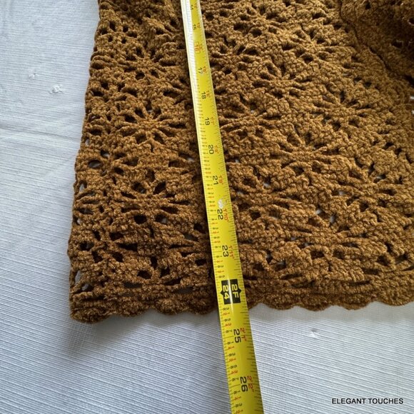 Moda International Womens Cardigan Sweater S Crochet Brown Open Front-Tie Knit - Picture 9 of 9